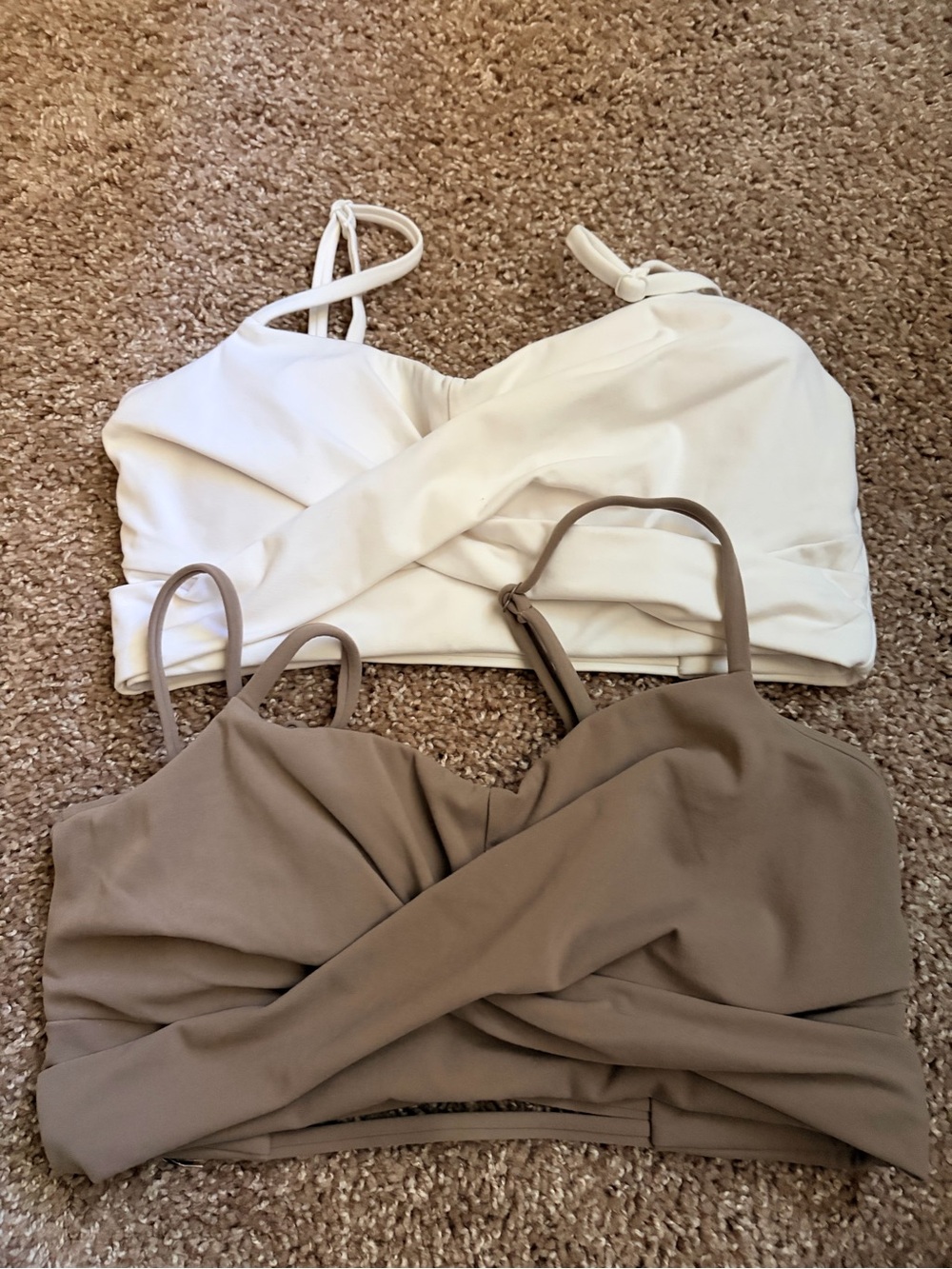 Buffbunny Women’s Crisscross Bralette Top Set - White and Taupe